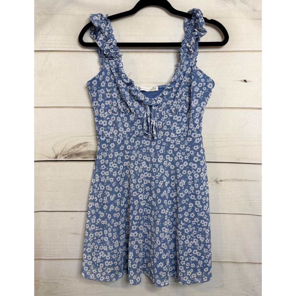 Altar'd State Blue Floral Mesh Ruffle Mini Dress DDSK5524FNS-A XL Womens Picnic